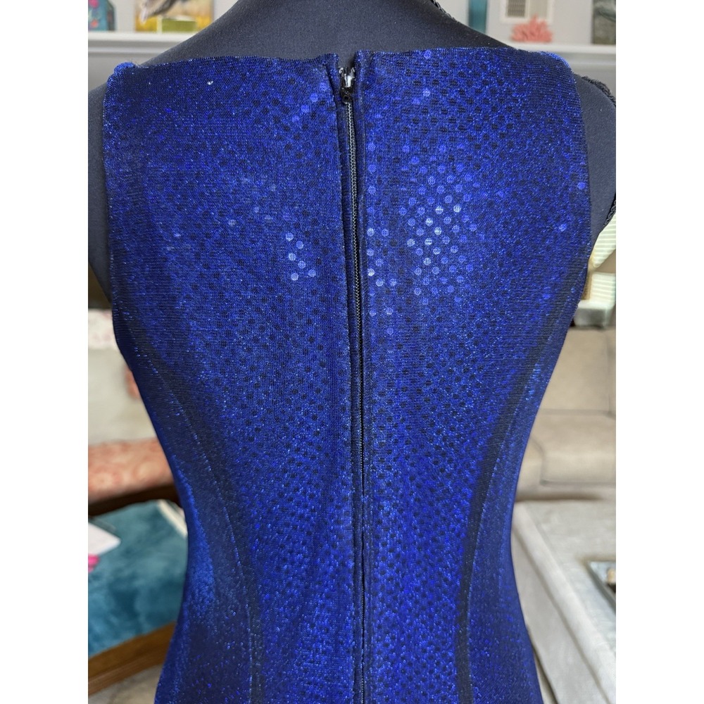 Y2K VTG Betsy Adam Jaslene Maxi Dress Gown Blue Mesh Metallic Shimmer Sz 8 - Picture 8 of 10